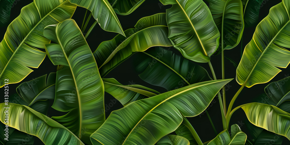 Obraz premium Group background of dark green tropical leaves background. concept of nature