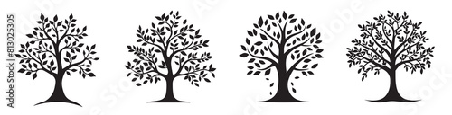 Tree set in back and white, vector illustration