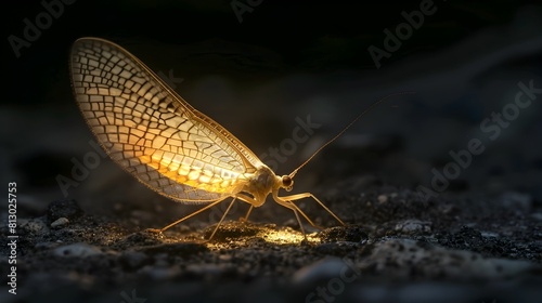 Luminous Solitude A Macro Shot of a Glowing Mayflys Incandescent Existence