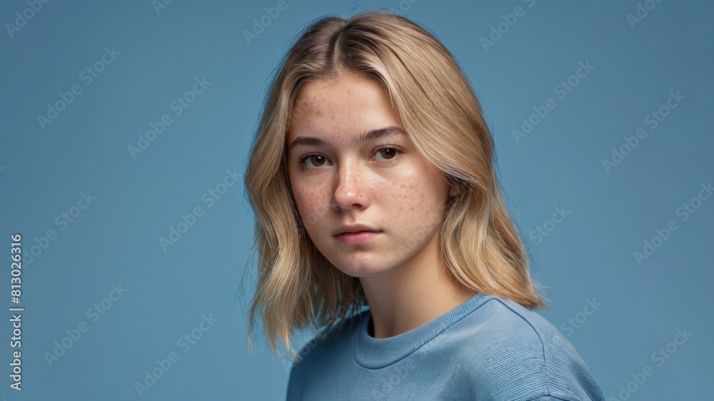 Portrait of a sad young blonde woman with acne Portrait of a sad young blonde woman with acne