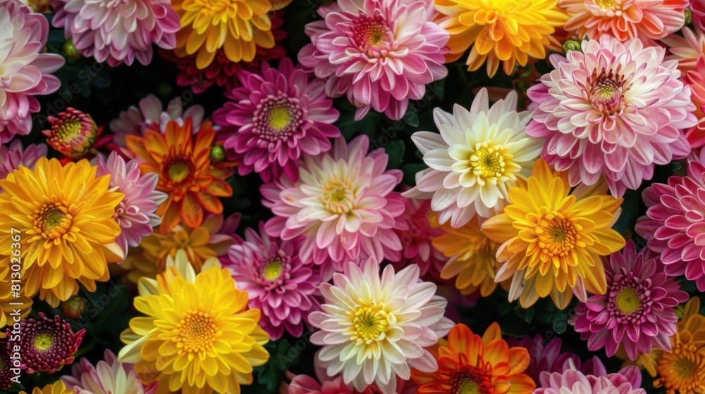 The background is made up of colorful autumn chrysanthemum flowers The background is made up of colorful autumn chrysanthemum flowers