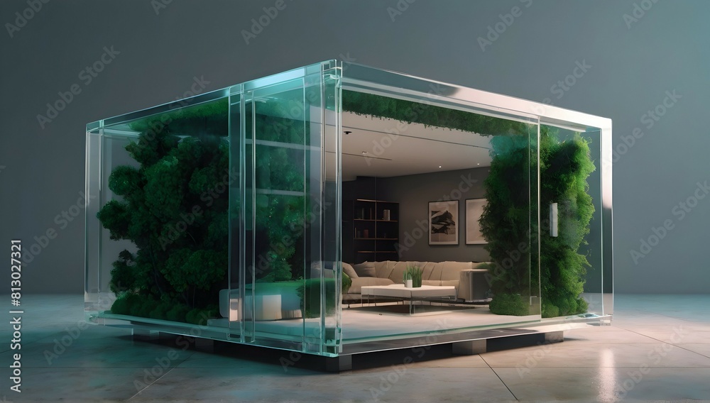 Cube, 4k, small modern house inside cube!, clear plastic, iridescent, studio photography!, solid color floor! solid color background! table top photography! realistic! green! Cube, 4k, small modern house inside cube!, clear plastic, iridescent, studio photography!, solid color floor! solid color background! table top photography! realistic! green!