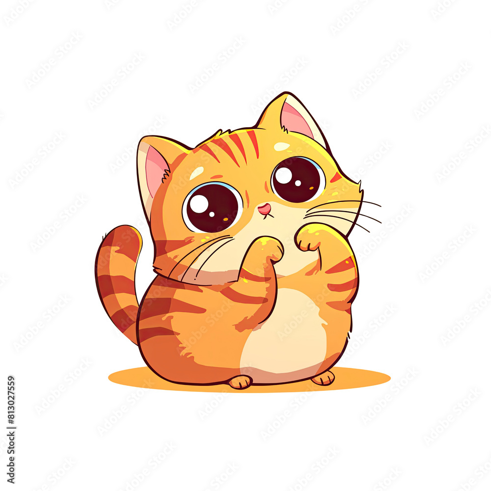 Obraz premium Cute Cat Cartoon Its Whiskers Twitching, Cartoon Illustration