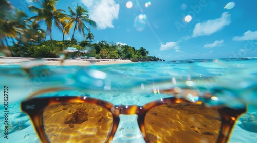 view of the beach through sunglasses. summer day © Otseira