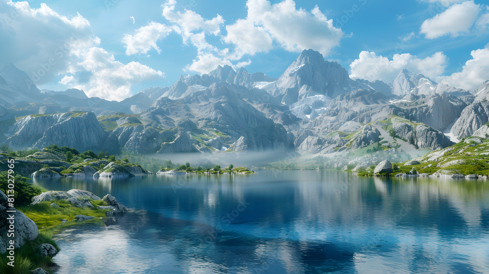 Serenity in the Mountains: Tranquil Alpine Lake Offering Breathtaking Views and Solitude Amongst Peaks