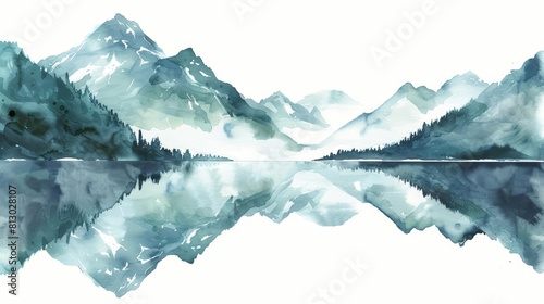 A set of watercolor of a serene mountain lake  inviting peaceful reflection  Clipart isolated concept minimal with white background
