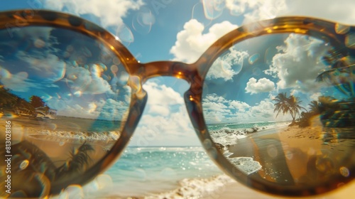 view of the beach through sunglasses. summer day