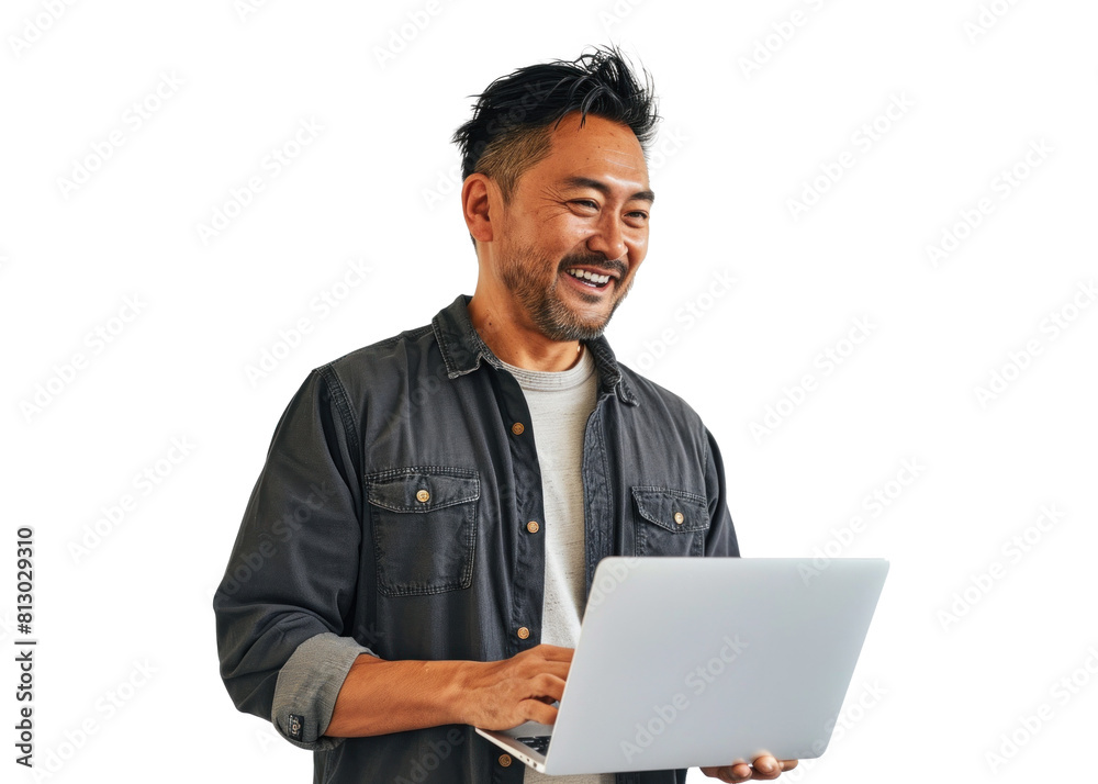 Southeast Asian Man Smiling Using Laptop
