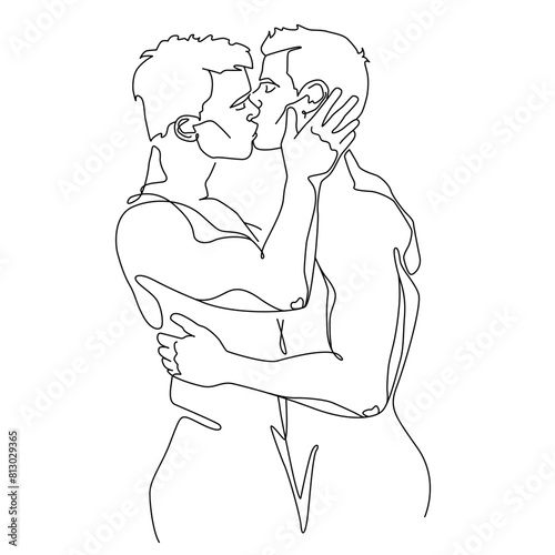 two guys kissing and hugging 