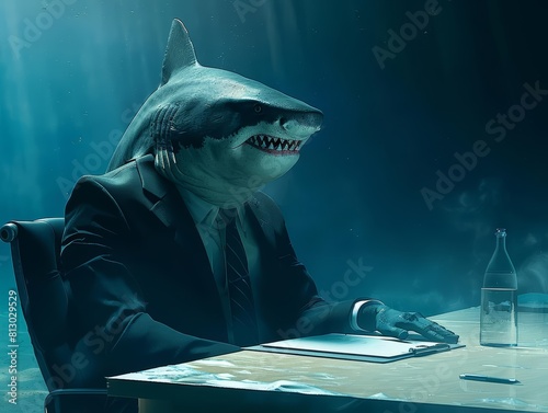 Creative charismatic of an apex predator shark dressed in a sleek photo