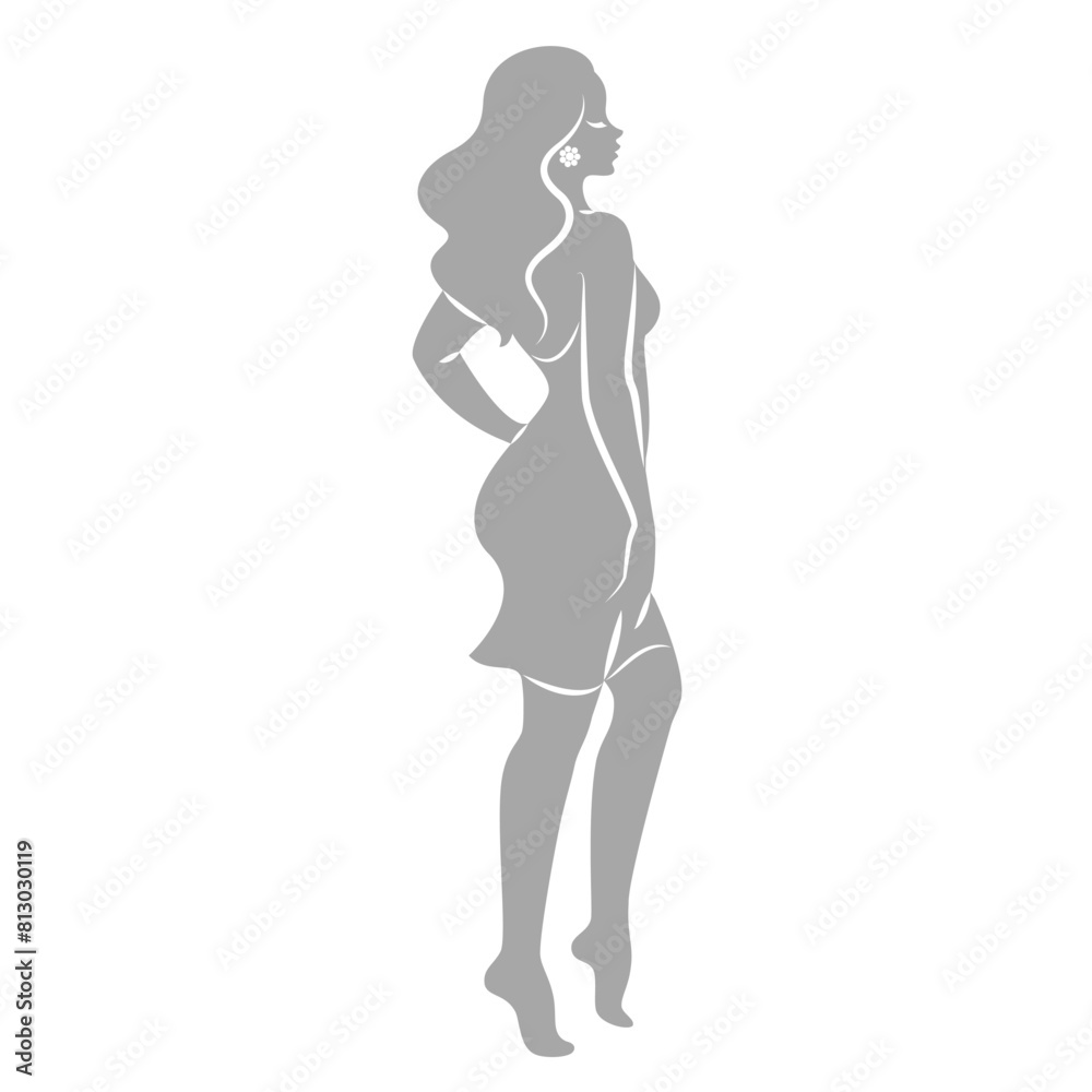 Silhouette of a woman in style. The girl is slender and beautiful. Lady is suitable for aesthetic decor, posters, stickers, logo. Vector illustration.