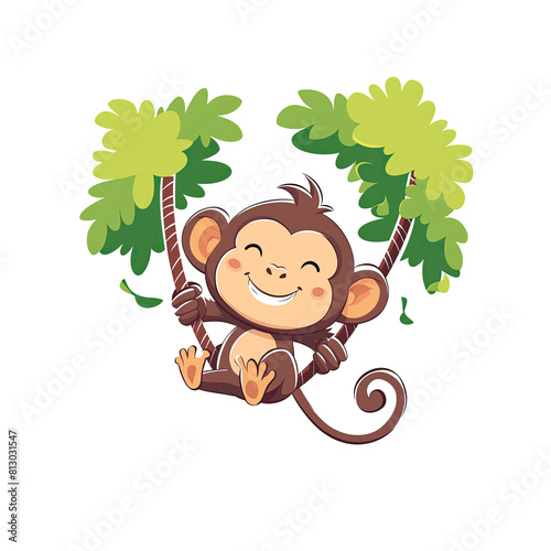 Cute Monkey Cartoon Swinging Through  Cartoon Illustration