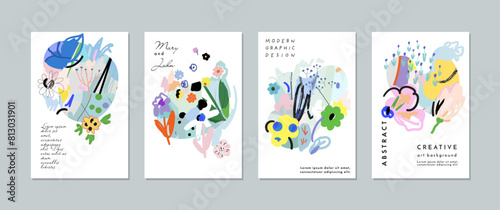 Creative Artistic Floral Cards. Vector Illustration