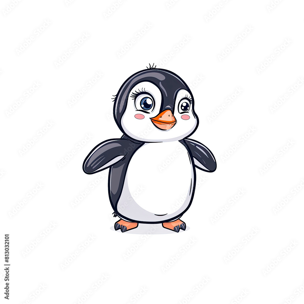 Obraz premium Cute Penguin Cartoon Its Waddling Gait, Cartoon Illustration