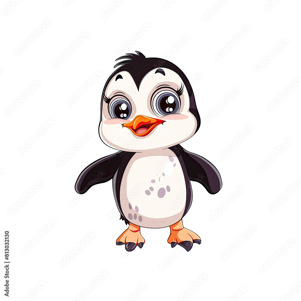 Obraz premium Cute Penguin Cartoon Its Waddling Gait, Cartoon Illustration