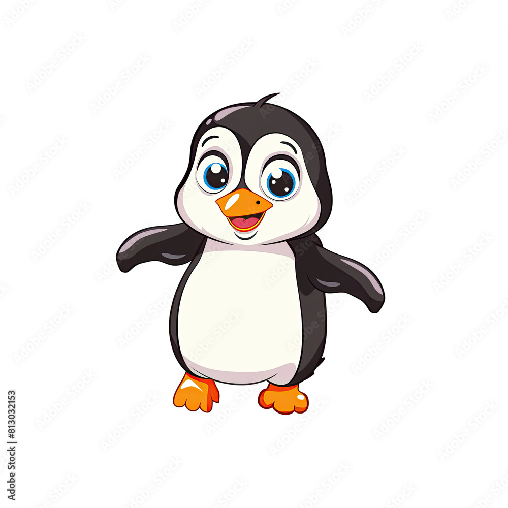 Obraz premium Cute Penguin Cartoon Its Waddling Gait, Cartoon Illustration