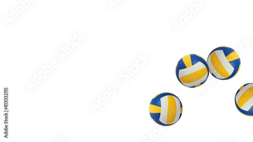 Five Animated Beach volleyball bounces left to right on the screen on a transparent background. 5 Animated Beach balls hit and bounce beautifully against the alpha transparent background.