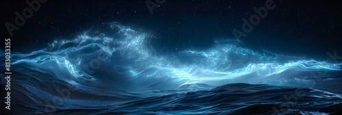 Intricate patterns of light swirl in bioluminescent waves in long exposure night photography Photo realistic concept