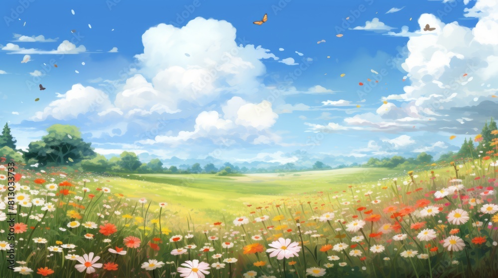 Spring flower meadow. Landscape nature background of beautiful flower. Wildflowers. Copy space Spring flower meadow. Landscape nature background of beautiful flower. Wildflowers. Copy space