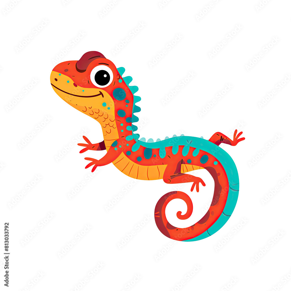 Obraz premium Darling Lizard Cartoon Its Colorful Scales, Cartoon Illustration