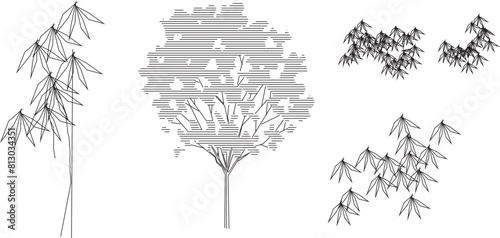 Vector sketch illustration design of plants and trees for completeness of the image