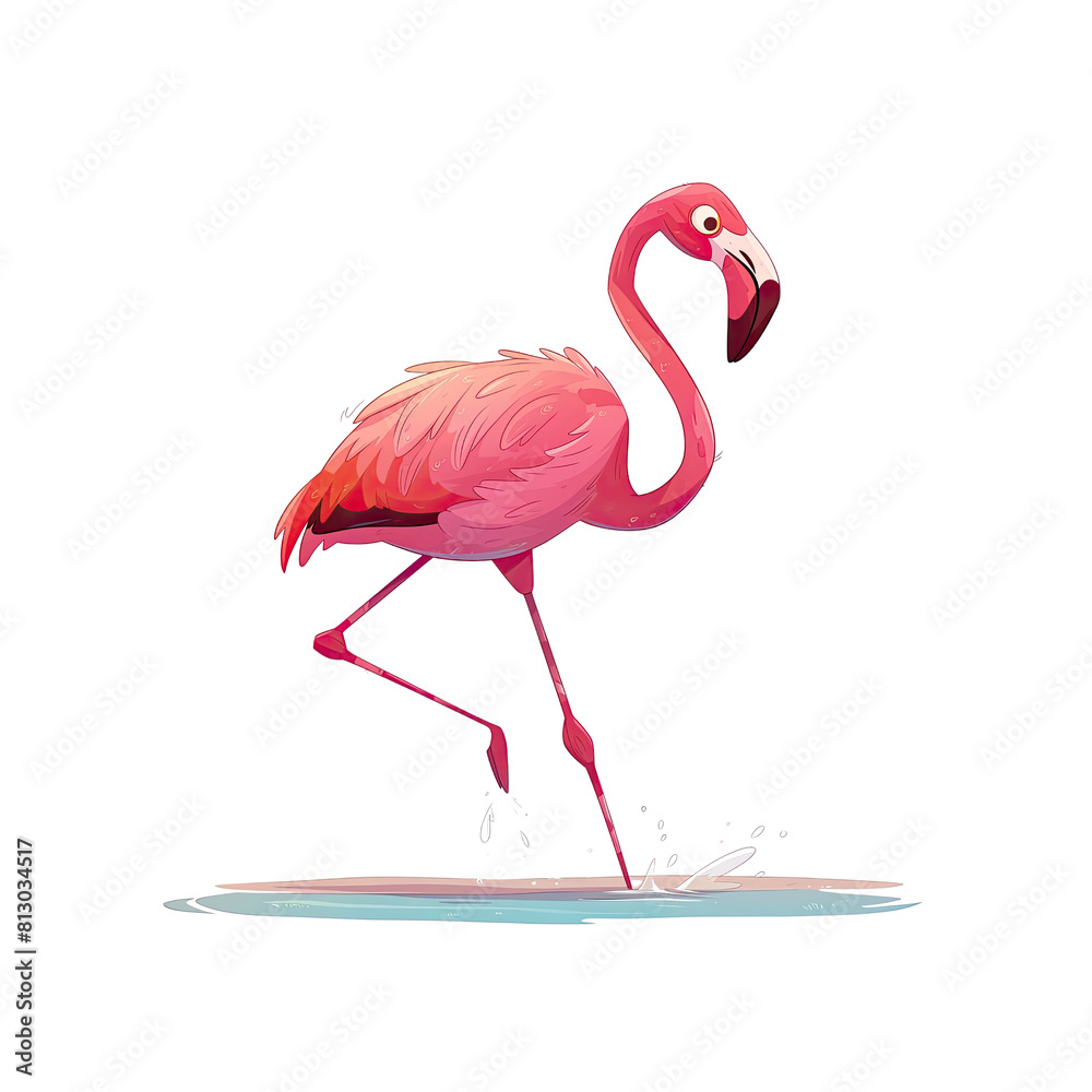 Fototapeta premium Delightful Pink Flamingo Bird Its Long, Cartoon Illustration