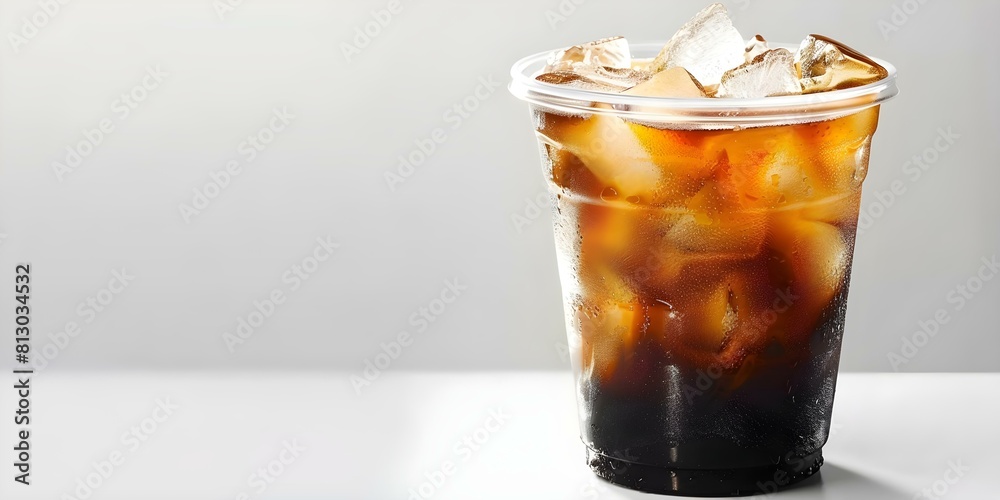 Iced coffee in a plastic cup against a white backdrop. Concept Food ...