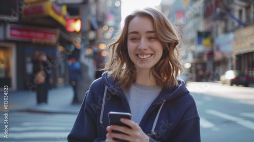 Woman Smiling with Smartphone photo