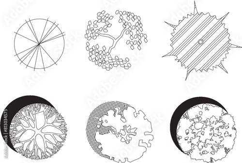 Vector sketch illustration design drawing layout of plants and trees for completeness of the image