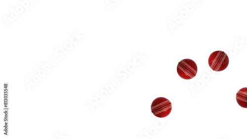 Five animated red cricket ball bounces left to right on the screen on a transparent background. 5 Animated cricket balls hit and bounce beautifully against the alpha transparent background.