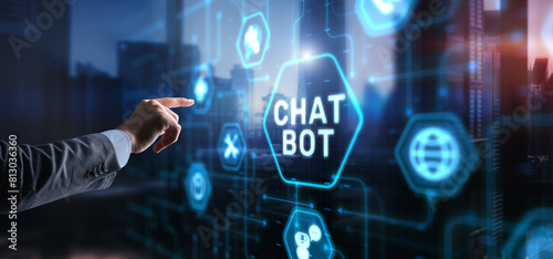 Chatbot Virtual assistant and CRM software automation technology concept