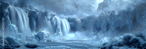 Frozen Wonderland Icy Waterfall Spectacle in Winter Landscape