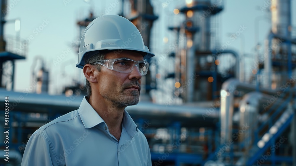 Engineer Overseeing Industrial Plant Engineer Overseeing Industrial Plant
