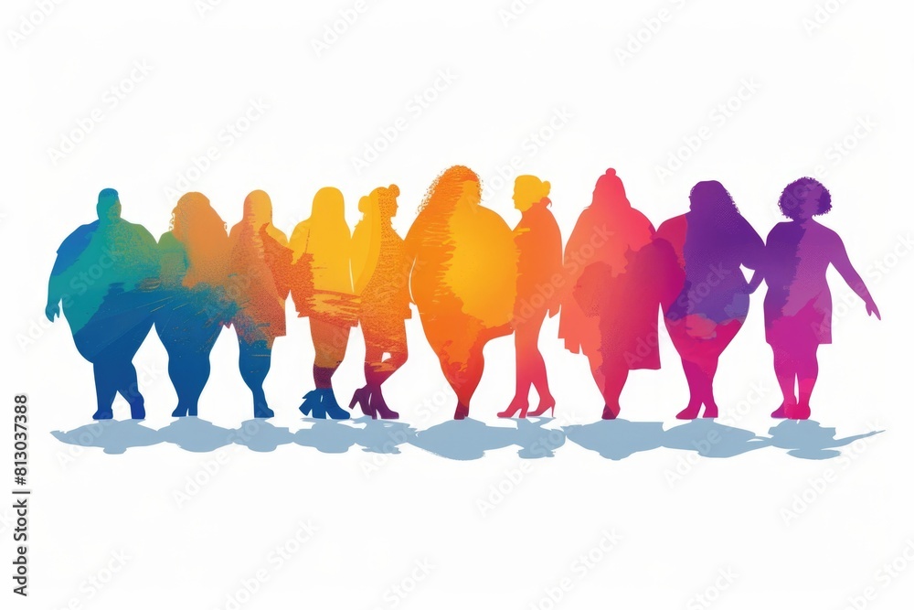 Obraz premium Silhouettes of various plus size women standing together against a white background