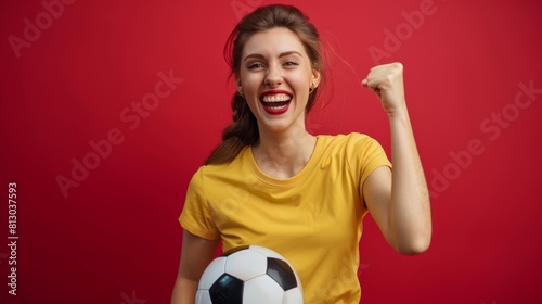 Excited Female Soccer Fan Celebrates
