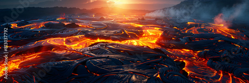 Sunrise Over Lava Fields: Vibrant Colors and Intricate Textures Captured in This Photo Realistic Concept