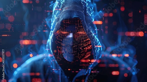 A man wearing a hoodie, possibly involved in cybercrime activities, stands in a mysterious setting photo