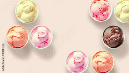 Ice cream row assortment multicolored top view dessert summer sweets tasty unhealthy food refreshing cool