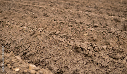 Empty plowed field at the beginning of spring season