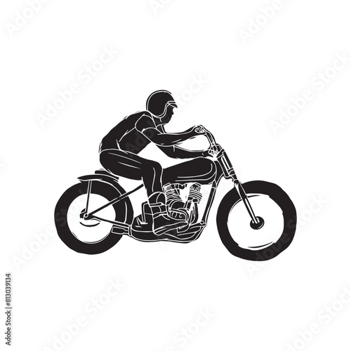 classic custom motorbike rider hand drawing vector design
