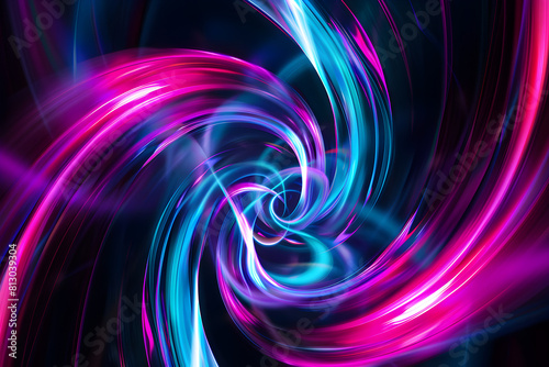 Hypnotic neon swirls creating a mesmerizing visual spectacle. Abstract art on black background.