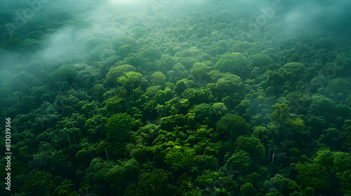 Aerial View of Lush Rainforest Canopy   Capturing the Expanse and Greenery from Above in Photo realistic Details on Adobe Stock Photo Concept © Gohgah