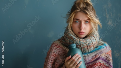 Woman Holding Hot Water Bottle photo