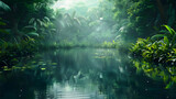 Enchanted Rainforest Lake Reflections: Serene Beauty of Nature Captured in a Tropical Oasis   Photo Realistic Image on Adobe Stock