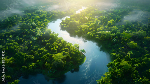 Exploring the Enchanting Rainforest: A Photorealistic Journey Along a Serene River in the Heart of Nature s Beauty