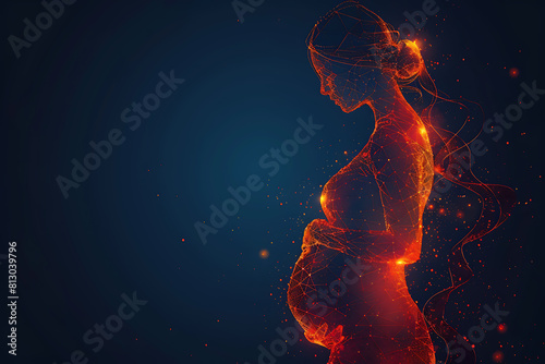 A pregnant woman cradles her newborn, symbolizing new life and preparation for childbirth. Illustrates pregnancy concept, baby-mother communication, and maternity care © Evhen Pylypchuk