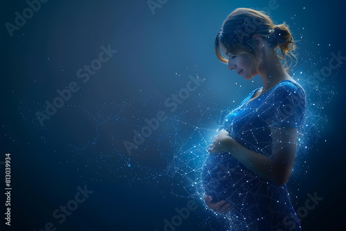 A pregnant woman cradles her newborn, symbolizing new life and preparation for childbirth. Illustrates pregnancy concept, baby-mother communication, and maternity care
