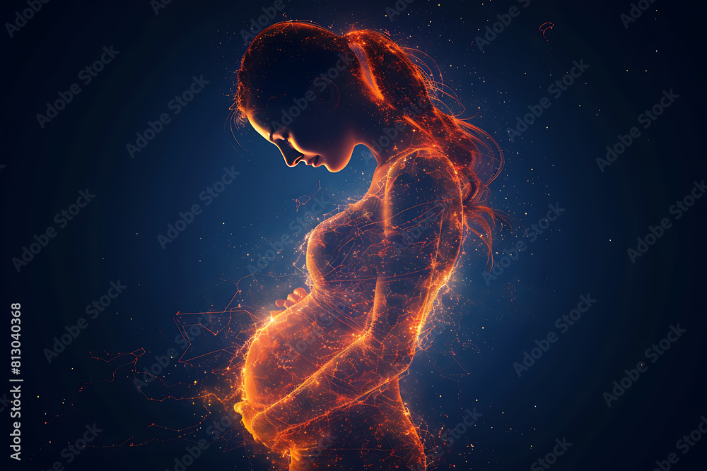A pregnant woman cradles her newborn, symbolizing new life and preparation for childbirth. Illustrates pregnancy concept, baby-mother communication, and maternity care A pregnant woman cradles her newborn, symbolizing new life and preparation for childbirth. Illustrates pregnancy concept, baby-mother communication, and maternity care