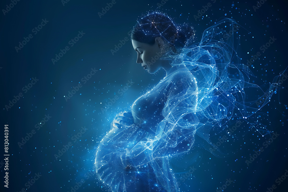A pregnant woman cradles her newborn, symbolizing new life and preparation for childbirth. Illustrates pregnancy concept, baby-mother communication, and maternity care A pregnant woman cradles her newborn, symbolizing new life and preparation for childbirth. Illustrates pregnancy concept, baby-mother communication, and maternity care