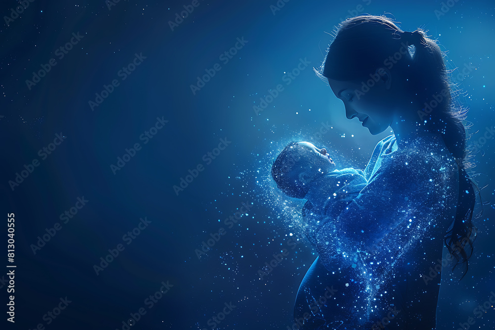 Obraz premium A pregnant woman cradles her newborn, symbolizing new life and preparation for childbirth. Illustrates pregnancy concept, baby-mother communication, and maternity care